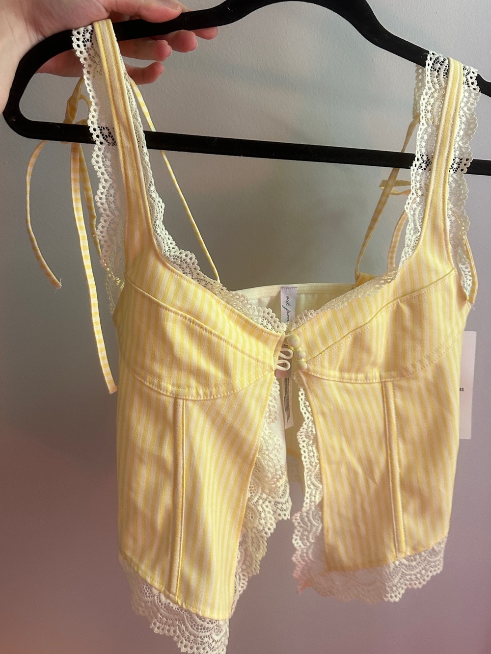 Urban Outfitters Yellow Striped Lace-Trim Camisole - Picture 2 of 5